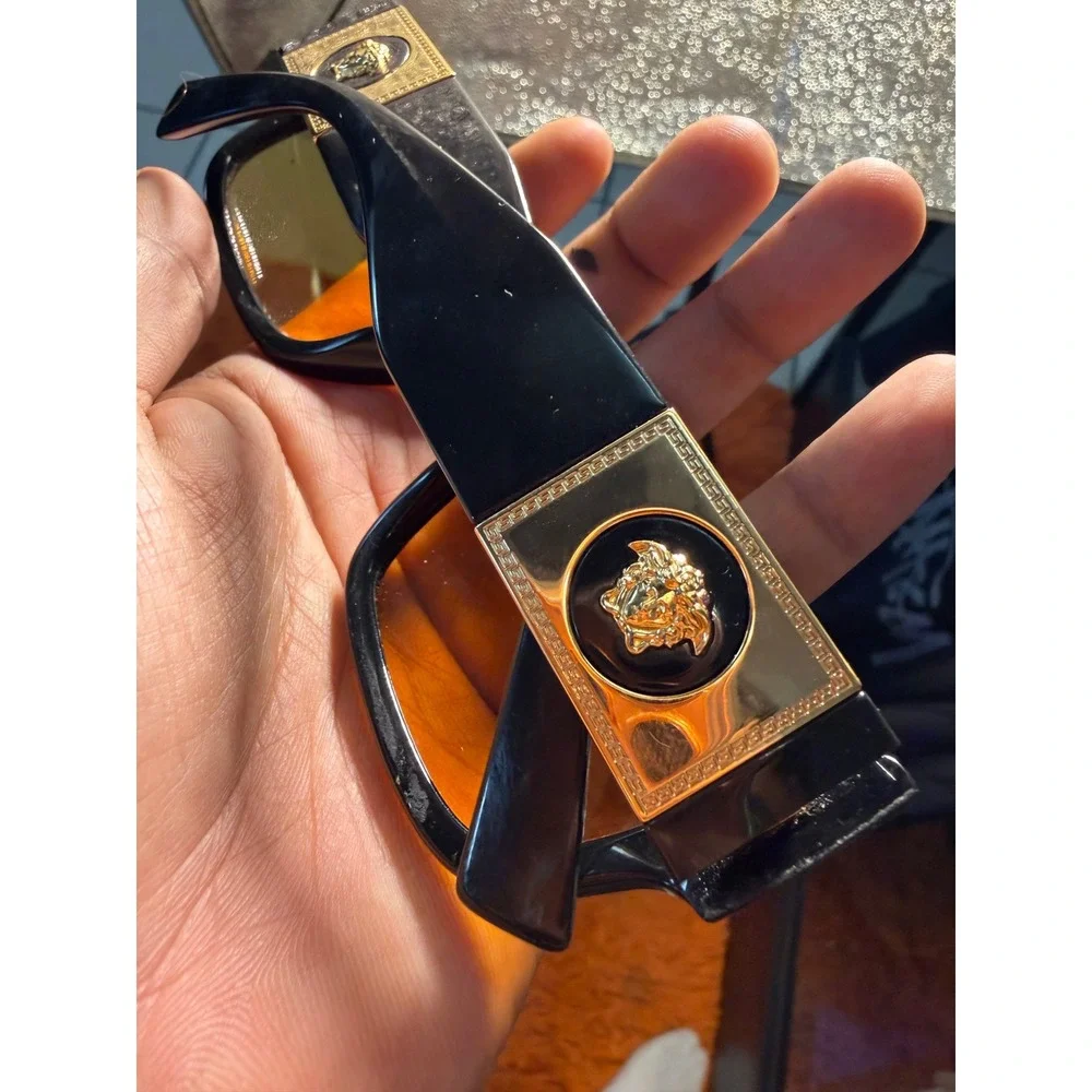 Versace MOD 4406 Black Gold Medusa Orange Lens Sunglasses Narrow Fit With Case